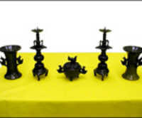 菖蒲型五具足 梨地宣徳栗鼠 三.五寸